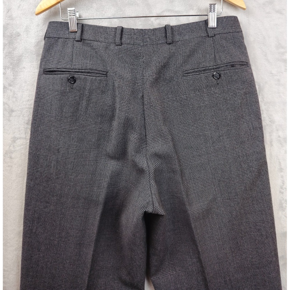 Brooks Brothers Mens Wool Windowpane Plaid Pleated Gray Trousers Pants 33x29 - Picture 4 of 5